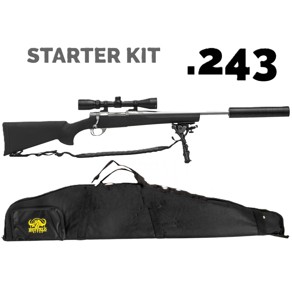 .243 S/S 20" HOWA L/W SCOPED SUPPRESSED KIT BLACK W BIPOD AND BAG